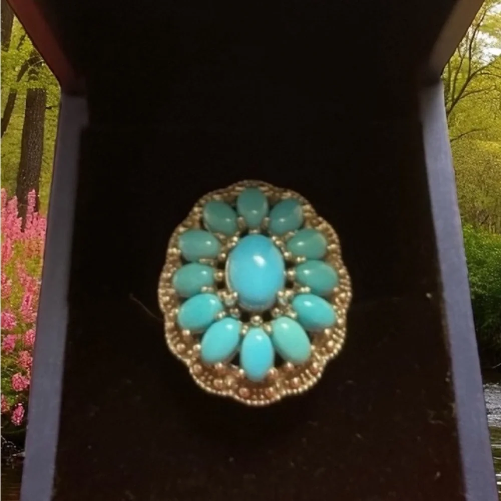 Sleeping Beauty Turquoise Squash Blossom Ring size 5-5.25 ~ Exquisite